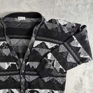 VTG Area by Tag Cardigan Sweater Mens XL Grandpa Geometric Mountain USA Made 90s